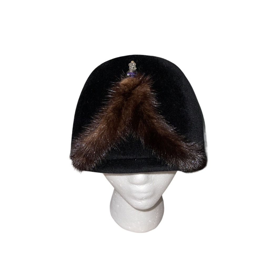 Vintage Roberta Bernays Italy Women's Riviera Velour Pillbox Hat Black Mink